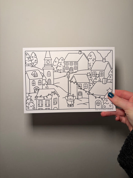 Christmas Village Colouring Card