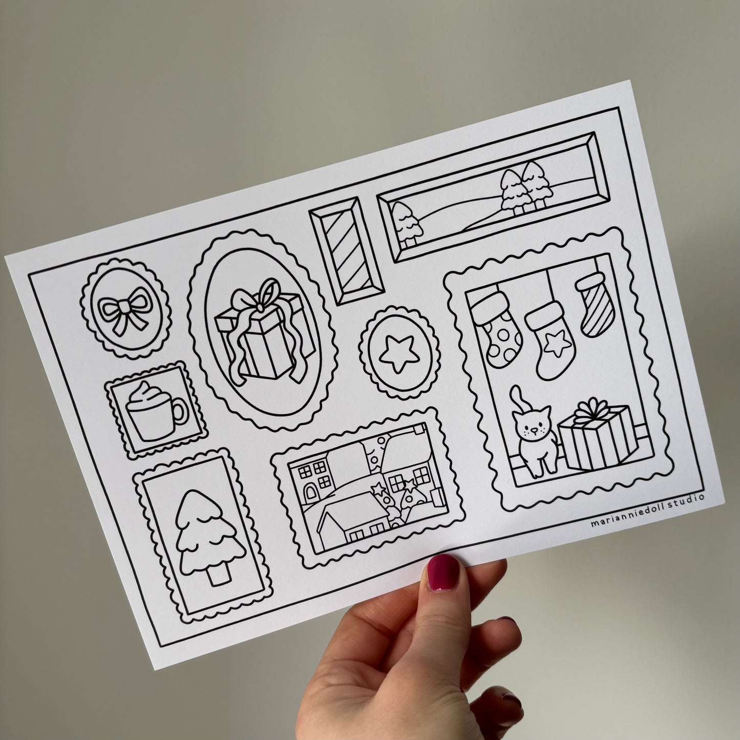 Christmas Stamps Colouring Page