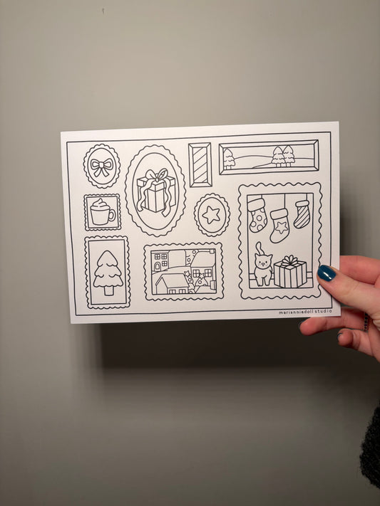 Christmas Stamps Colouring Card