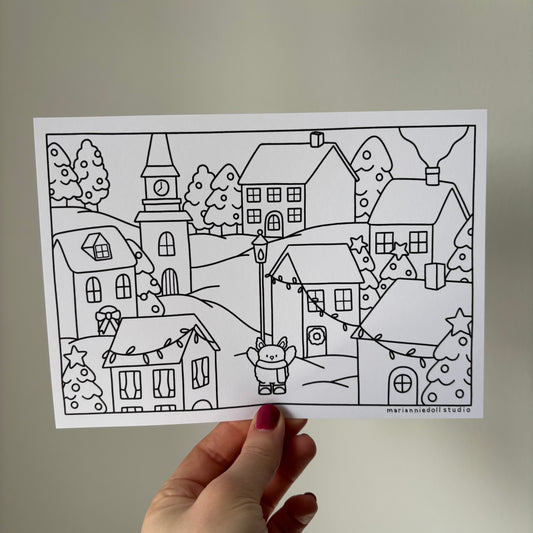 Christmas Village Colouring Page