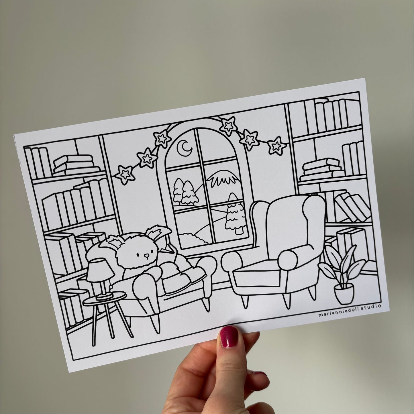 Winter Library Colouring Page
