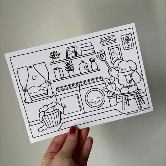 Spring Cleaning Colouring Page